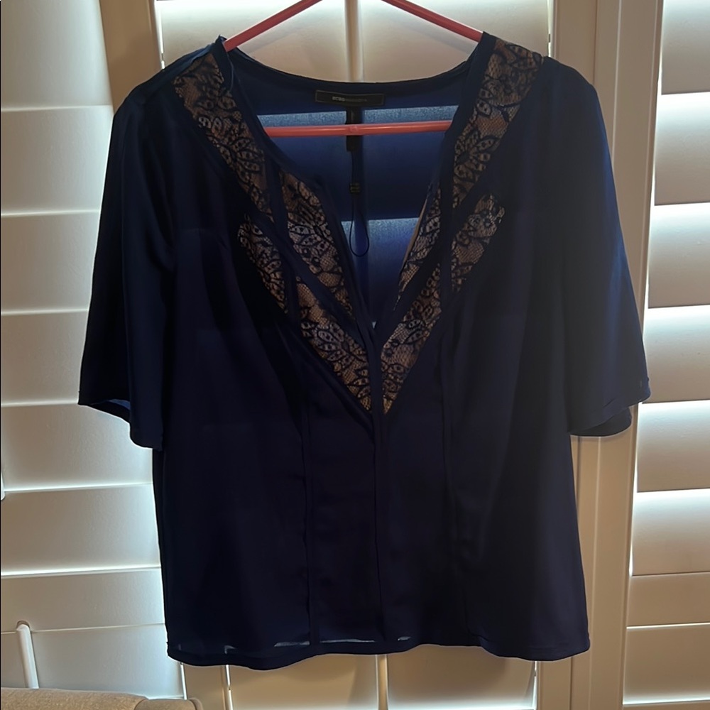 BCBGMaxAzria Black Embellished 3/4 Sleeve Sailor Collar Blouse